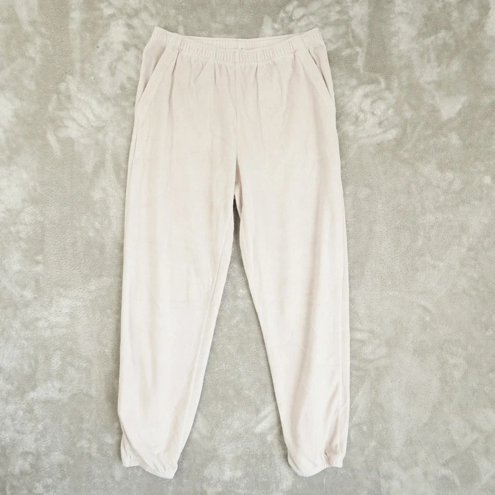 aerie Velour Jogger Pants Women's Small Beige Tapered Lounge Comfort Cozy